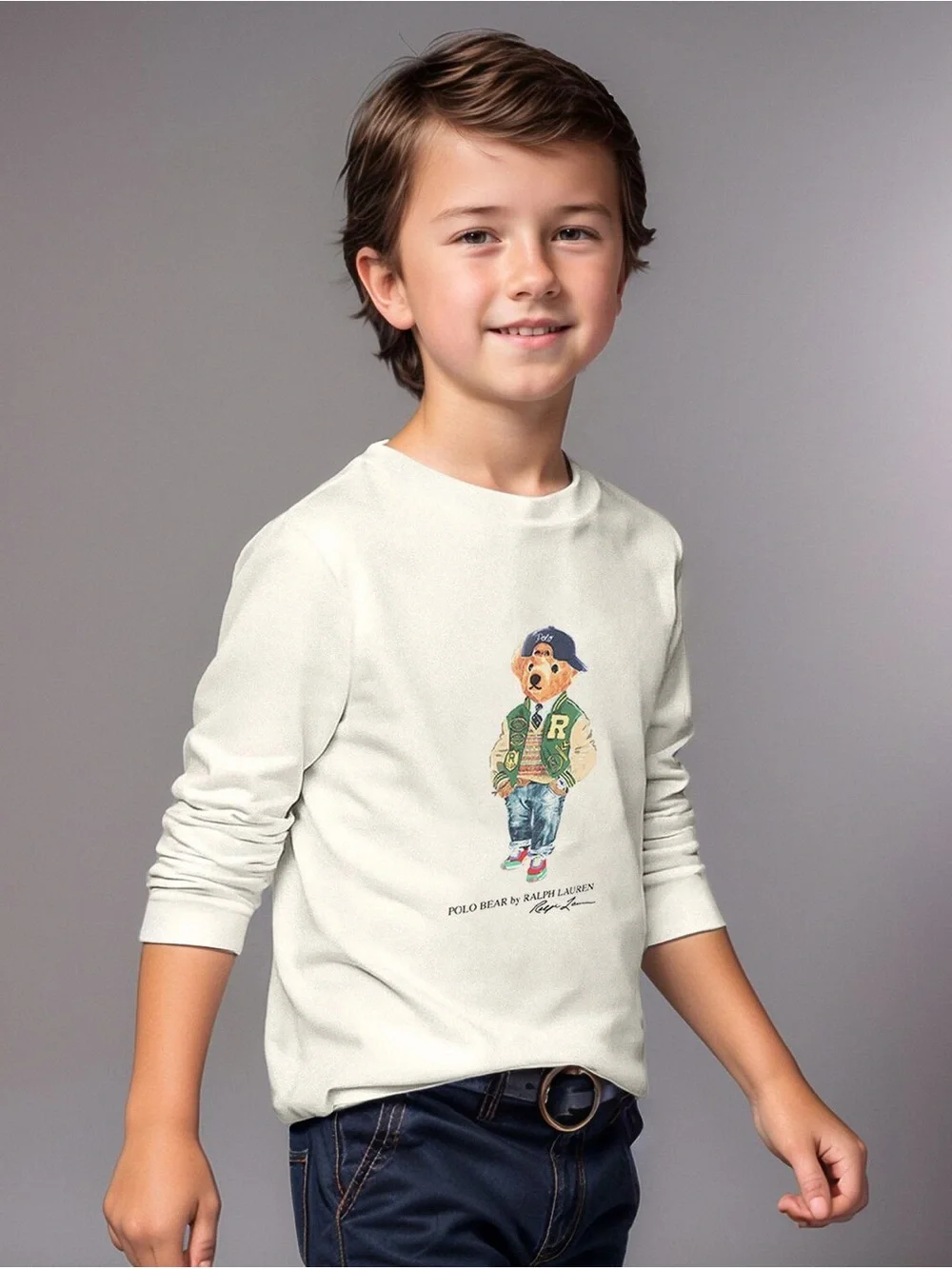 Ralph Lauren Boys Ivory Polo Bear Long Sleeve Top NWT